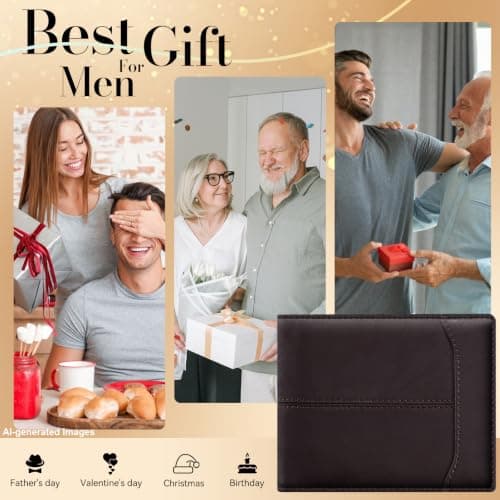 furid Top Grain Leather Wallet Men: RFID Minimalist Bifold Credit Card Holder with 2 ID Windows - Slim Front Pocket Wallets for Men - Gifts for Husband Father on Anniversary Birthday - Thumbnail 6