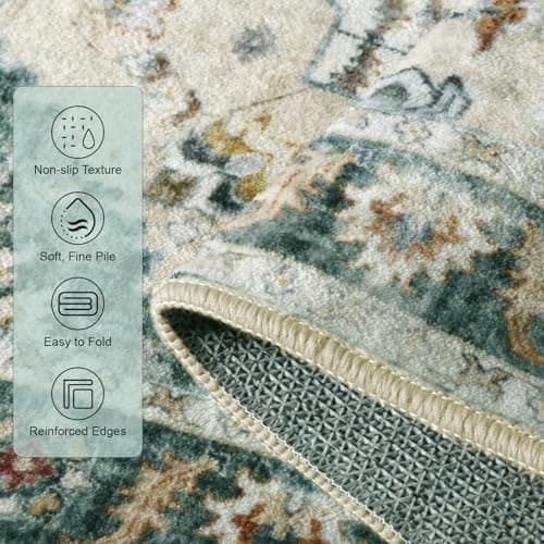 Rug Runners for Hallways Non Slip 2x8, Kitchen Rugs with Rubber Backing, Washable Vintage, Boho Area Rug for Living Room, Low Pile Distressed Rugs Carpet Runners for Bedroom, Entryway, Laundry - Thumbnail 3