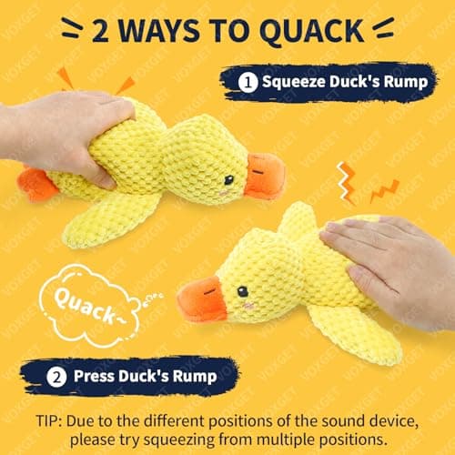 VOXGET Calming Duck Toy for Dogs, 2026 New Interactive Crinkle Toy with Quack Sound for Dogs Teeth, Soft Stuffed Plush Mellow Calming Duck Pillow for Puppy Keep Busy -Yellow, 9"x6"(S) - Thumbnail 2