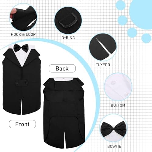 DORA BRIDAL Dog Tuxedo for Small Dogs,Dog Suit and Bowtie, Formal Dogs Wedding Outfit, Pet Tuxedo and Bandana Set Valentines Birthday Christmas Party Costumes for French Bulldog, Pomeranian, Black,S - Thumbnail 4
