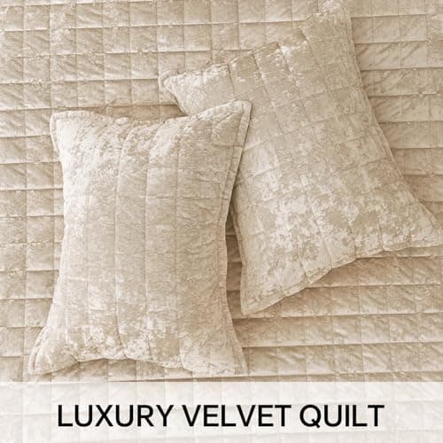 BEDELITE Velvet Quilt Set King Size - Luxury Velvet Comforter Bedding Set 3 Pieces, Lightweight Soft Cozy Shiny Urban Taupe Oversized Bedspread Coverlet for All Seasons with 2 Pillow Shams - Thumbnail 4