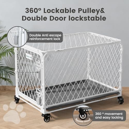 Gardner Pet 42 Inch Collapsible Diamond Mesh Dog Kennel, No Assembly Metal Dog Crate with 4 Lockable Wheels,Removable Tray,Portable Dog cage for Medium/Large Dogs(150-200 lbs) Indoor Outdoor Use - Thumbnail 5