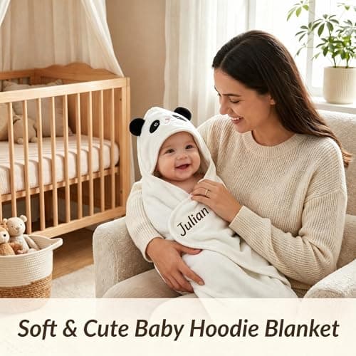 Personalized Baby Bath Towel for Newborn – Custom Animal Hooded Towel with Embroidered Name, Soft Coral Fleece Blanket for Toddlers 1-3, Highly Absorbent Bathrobe Blanket Gift for Boys & Girls - Thumbnail 4