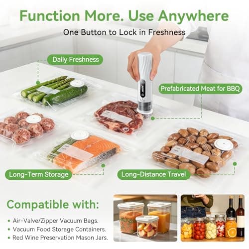 JVGTH Handheld Vacuum Sealer (Food Storage):Compact Vacuum Sealer Food, 80kPa Suction, 1800 mAh Battery, 30 Reusable Sous Vide Bags, Preserve 6X Freshness For Kitchen, BBQ, Travel. - Thumbnail 3