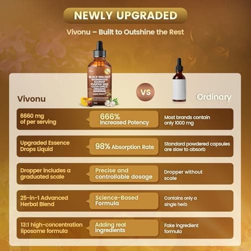 25-in-1 Liposomal Black Walnut Wormwood Clove Tincture, 6660mg Cleanse for Humans Drops Liquid, Lymphatic Support with Garlic, Mullein, Soursop, Pumpkin Seed, Berberine, Turmeric, Echinacea, Cinnamon - Thumbnail 6