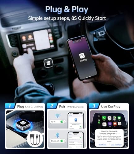 YUHUO Wireless Carplay Adapter, Wired CarPlay to Wireless,Mini USB Design for Car Play&Android Auto, 2025 Upgrade Easy Use Fast Stable Connection for iPhone (Gray) - Thumbnail 4