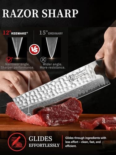 KEEMAKE Nakiri Chef Knife, 7 Inch 67-Layer Damascus Japanese Kitchen Knife with Ergonomic Pakkawood Handle, Ultra Sharp Non-Slip Cooking Knife with Ash Sheath - Thumbnail 3