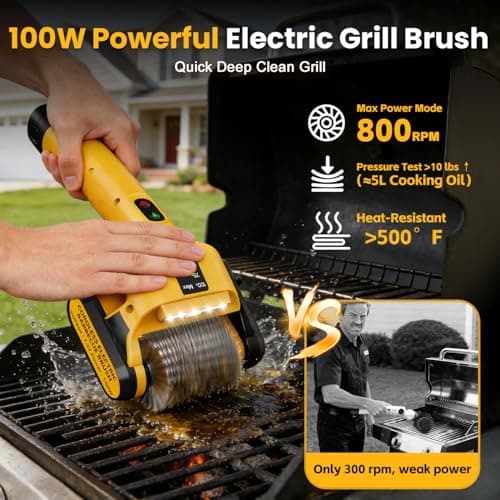 5000mAh 350 Mins Runtime Electric Rotary Grill Brush, 800RPM Powerful Outdoor Automatic Grill Cleaning Brush, 304 Stainless Steel No Bristle Shedding Cordless BBQ Cleaner - Thumbnail 3