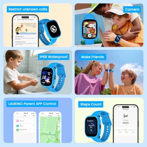 LAGENIO K3 Smart Watch for Kids with GPS Tracker, 1.7 Inch HD 4G Smartwatch with Video Calls, Texting, and Parental App, SOS, Music, Alarm Clock, School Mode, IP68 Waterproof for Ages 5-12 - Thumbnail 6