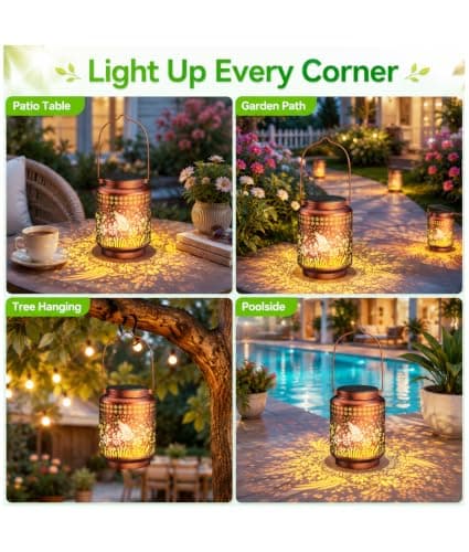 KOOPER Solar Lanterns Outdoor Waterproof Birthday Gifts for Women Mon Grandma, 2 Pack Brighter Hummingbird Hanging Solar Lantern Lights Outdoor, 2 Modes Metal Outdoor Decoration for Yard, Patio - Thumbnail 4