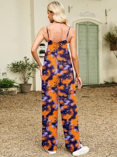 Heymoments Overalls Jumpsuits Rompers for Women Floral Print XX-Large Casual Maternity Summer Comfy Ladies Loose Fit Dressy Wide Leg One Piece Sleeveless Grils Long Bib Baggy Pants with Pockets - Thumbnail 4