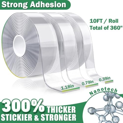 3 Rolls Double Sided Tape Heavy Duty - Total 30FT, Extra Strong Nano Tape Adhesive Strips Filament Tape, Clear Mounting Tape Removable Two Sided Adhesive Tape for Walls, Posters, Rug, Picture Hanging - Thumbnail 2