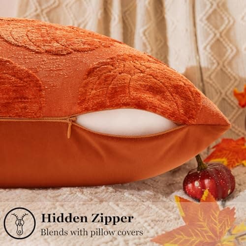 decorUhome Decorative Rust Pumpkin Thanksgiving Throw Pillow Covers 20x20 Set of 2, Soft Chenille Jacquard Farmhouse Textured Pillow Covers for Couch Bed Sofa Autumn Harvest Halloween Holiday - Thumbnail 3
