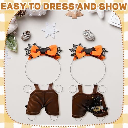 Halloween Pumpkin Doll Clothes Set Orange Spider Patchwork Leather Dress with Hat for 15-17cm 4 Inch Blind Box Dolls - Thumbnail 6