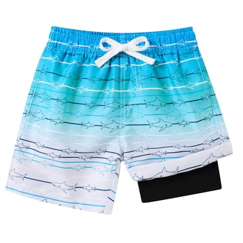 westwolf Boy Swim Trunks with Compression Liner Youth Funny Blue Fish Beach Bathing Suits Boy Size 8 9 Summer Swimming Shorts Boys Blue Quick Dry Surfing Swimming Suits 8 9 Years Old
