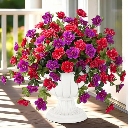 Dolicer Artificial Flowers for Outdoors, 4 Bundles UV Resistant Fake Red & Purple Artificial Outdoor Plants Look Real for Outside Front Faux Door Porch Patio Balcony Decor - Image 1