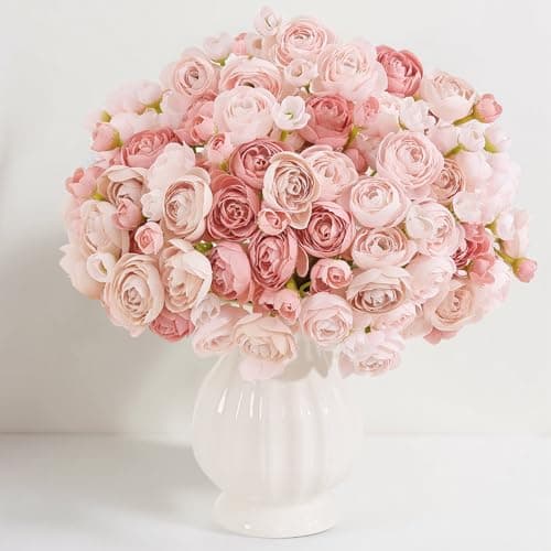 U'Artlines Ranunculus Artificial Flower, 20 Pcs Mini Ranunculus Bulk Flowers for DIY Bouquet Home Office Centerpieces Arrangements Bridal Shower Wedding Decorations Dusty Rose - Image 1
