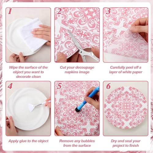 16 Pcs 8 Styles Decoupage Napkins, Pink and White Floral Paper Napkins Chinoiserie Decorative Cocktail Napkin Pretty Printed Cocktail Paper for DIY Crafting Furniture Decor Birthday Party Baby Shower - Thumbnail 4