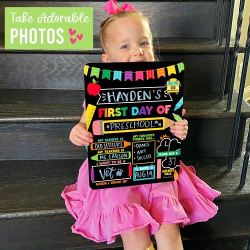 My First Day of School Sign with Marker -11"x14" Double-sided & Reusable Back to School Sign Board and Photo Prop for First and Last Day, Kindergarten PreK Preschool Chalkboard Back to School Supplies - Thumbnail 5