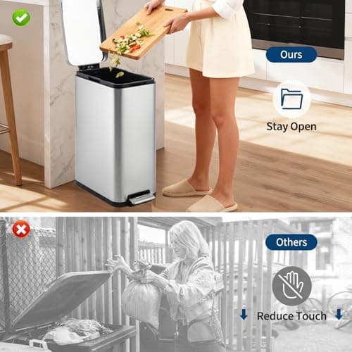 Garvee 13 gal Kitchen Trash Can, Stainless Steel Step Garbage Bin with Soft-Close Lid & Removable Bucket – Fingerprint Proof, Slim Design for Narrow Spaces, Bathroom or Office (50 L/13.2 gal) - Thumbnail 5