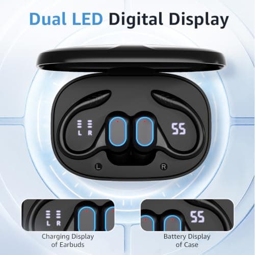 2026 Upgrade Open Ear Clip Headphones【28H Battery LED Display】【3D Surround Sound】 Bluetooth 5.4 Wireless Sports Earbuds IPX5 Sweatproof Low Latency Gaming Headset with Earhooks, for iOS & Android - Thumbnail 6