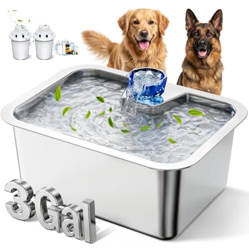 Stainless Steel Water Fountain for Large Dogs 3-Gallon Extra-Large Capacity Pet Water Dispenser Multi-Pet Compatible Drinking Bowl Easy to Clean Quiet Pump Design