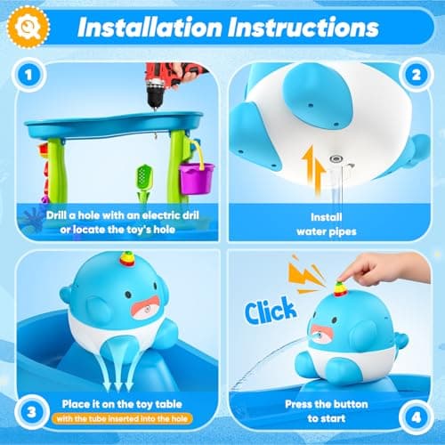 Water Table Pump Continuous Flow,Rechargeable Unicorn Toys Whale Pump,Battery Powered Water Pump Toy,Outdoor Water Play Table Accessories for Kids & Toddlers,Compatible with Step 2 - Thumbnail 2