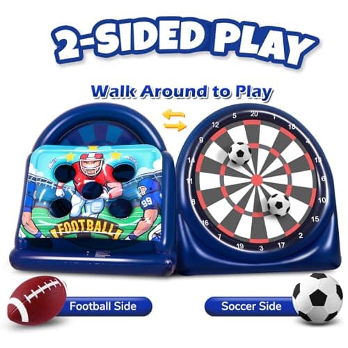 6FT Giant Football Toss & Soccer Dart Board Game, Inflatable 2-Sided Outdoor Yard Game with Pump, Backyard Carnival Party Game for Family - Thumbnail 2