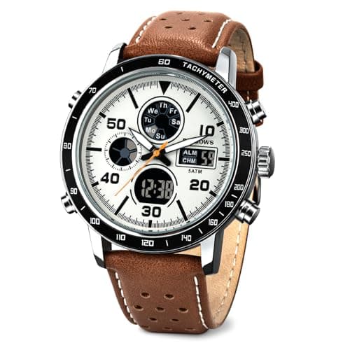 PINDOWS Watches for Men, 30M Waterproof Military Digital Analog Outdoor Sport Watch Multifunctional Wristwatch with Dual Time LED Backlight Alarm Stopwatch Calendar - Image 1