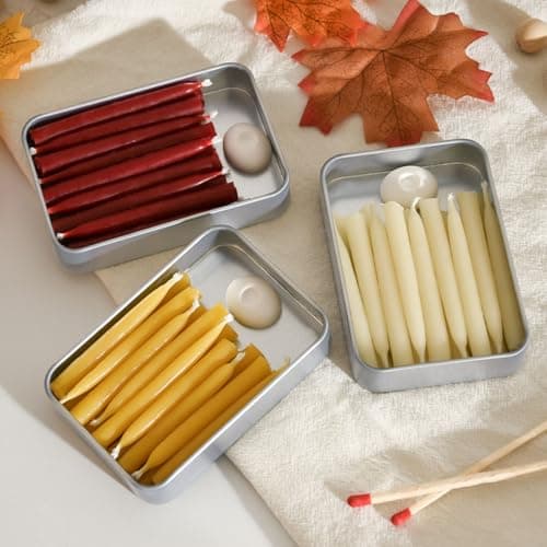 20 Minute 100% Pure Beeswax Candles, Mini Mindful Meditation Taper Candles, Smokeless & Dripless with Holder for Yoga, Prayer, Relaxation (Red,24 Pack) - Thumbnail 4