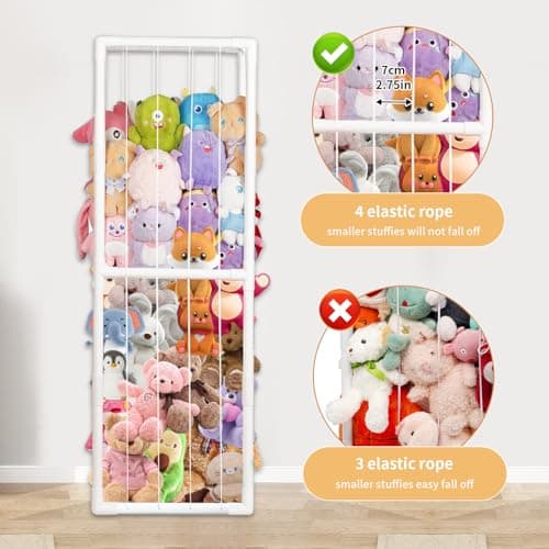 BomSaluka Stuffed Animal Storage, Kids Toy Zoo Storage Organizer with Elastic Band, Thicken PVC Tube Large Stuffed Animals Holder for Nursery Playroom Bedroom Room Furniture Plush Storage(White) - Thumbnail 2