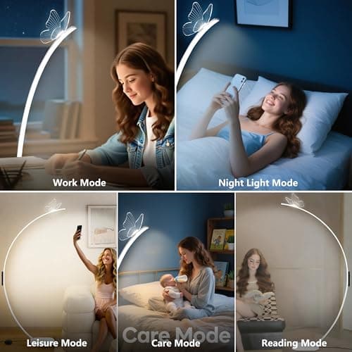 Modern Butterfly Arc Floor Lamp - Dimmable 2000 Lumens Arched Floor Lamp with Remote Control, 3 Color Modes & Foot Switch, Elegant Arc Floor Lamps for Living Room, Bedroom, Office Decor (White) - Thumbnail 5