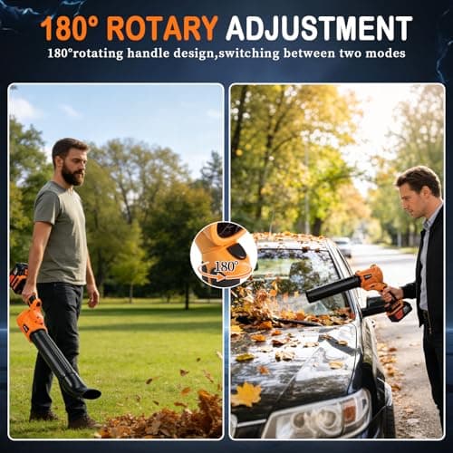TNELTUEB Leaf Blower Cordless, 21V Battery Powered 980000 RPM 180° Rotating Handheld Electric Leaf Blower with 6 Speed Control, 2 x4Ah Batteries & Charger Dust Leaves Blower for Lawn Care, Yard,Orange - Thumbnail 2