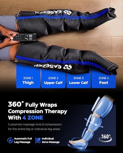 EaseZen Leg Compression Massager for Circulation and Pain Relief, Leg Recovery Compression System for Fast Recovery of Foot, Calf and Thigh, Relieve Edema, Reduce Muscle Fatigue - Thumbnail 6