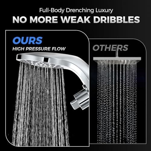 Newfinde High Pressure Rain Shower Head with Handheld Spray Combo: Detachable Dual Shower Head with 10 Sprays Modes - Upgrade Knob Spray Mode Selector and Magnetic Guidance Docking System - Thumbnail 3