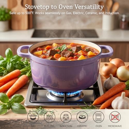 WANGYUANJI Enameled Cast Iron Dutch Oven with Lid, 3.7 Quart Round Bread Baking Pot, 9.4 Inch Non-Stick Enamel Cookware for Sourdough, Braising, Stews, Oven Safe to 500°F, Induction Compatible, Purple - Thumbnail 5