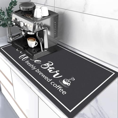 Findosom Dish Drying Mat, 17"x 32" Super Absorbent & Hide Stain Coffee Mat, Cuttable Drying Mat for Kitchen Counter, Coffee Bar Accessories, Under Dish Rack, Coffee Maker, Espresso Machine, Black - Thumbnail 6