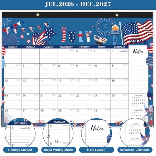 Desk Calendar 2026-2027 - Calendar 2026-2027 from Jul 2026 to Dec 2027, 17"×12", 18 months Calendar with Corner Protectors, Large Ruled Blocks, Notes - 12 Different Themes - Thumbnail 3
