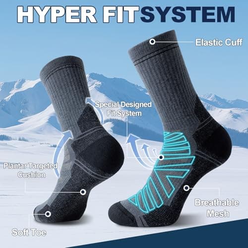 BISOUSOX Merino Wool Warm Socks for Men Women, 3 Pairs Winter Thermal Moisture Wicking Boot Socks, Breathable Wool Hiking Sock - Thumbnail 3