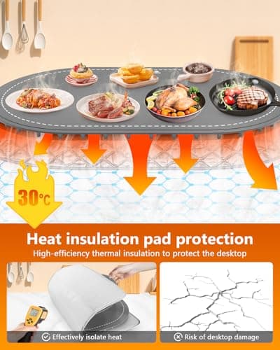 Warming Mat for Food with Heat-Resistant Pad(24"x15"),Food Warming Mats for Countertop,Roll Up Silicone Warmer Mat for Party Buffet,Christmas House Warming Gift for Home Hosting Daily Use(Gray) - Thumbnail 2