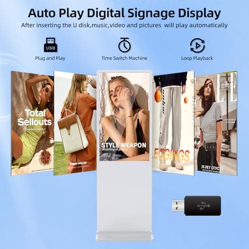 JIYANG 43 Inch Digital Signage Display, Indoor Floor Standing Advertising Display Kiosk Android System,Commercial LCD Totem Support HDMI-in,Free Customization Stickers and Lifetime CMS System(White) - Thumbnail 2