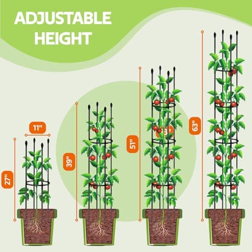 2 Pack Tomato Cages for Garden - Heavy Duty Tomato Trellis for Climbing Plants Outdoor & Indoor - 63 Inch Adjustable Tall Plant Cage & Support Garden Stakes for Pots Vegetables Flowers Fruits Vines - Thumbnail 3