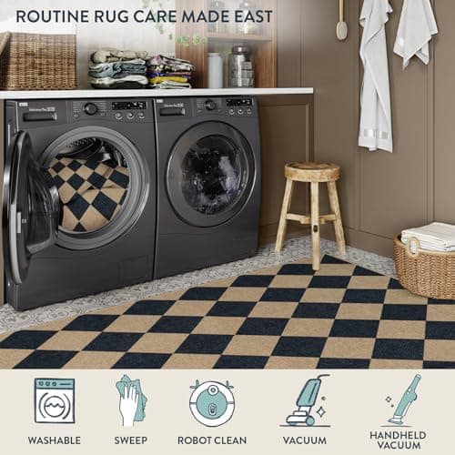 Lahome Colette Checkered Easy Jute Kitchen Rug, 2x3 Front Door Mat Non Slip Washable Neutral Area Rug, Farmhouse Diamond Non Shedding Low Pile Floor Carpet for Entryway Porch Doorway - Thumbnail 4