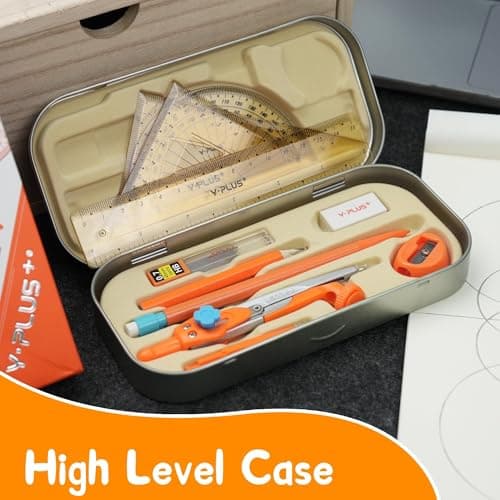 YPLUS Geometry Set for Students, Math Protractor Compass with Rulers Mechanical Pencil, Box of Protactors Kit for Class Supplies and School Kids Toddler - 12 Pcs, Back to School Supplies for Kids - Thumbnail 6