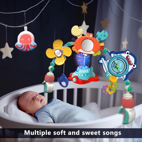 qesfir Musical Baby Stroller Arch, Travel Car Seat Toys, Baby Play Arch Crib Accessory, Mobile for Bassinet, Pram Activity Arch Bar for Babies Infants - Thumbnail 2