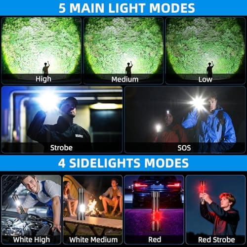 Dszuu Rechargeable LED Flashlight, Super Bright 99000 High Lumens Flash Light, 9 Modes Zoomable Flashlight with LCD Display, Waterproof Tactical Flashlights for Camping, Home Emergency - Thumbnail 3