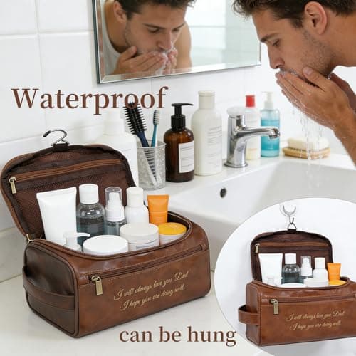 Umitive Personalized Gifts for Men Toiletry Bag, Custom Engraved Travel Dopp Kit with Name Initials, Valentines Gift, Groomsmen & Best Man Gift, Father’s Day, Wedding for Husband (Coffee Brown) - Thumbnail 6