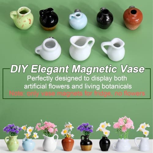 Mini Vase Magnets for Fridge 8PCS - 3D Ceramic Tiny Plant Vase Magnets Fridge Decoration Set Design for Refrigerator, Lockers & Office Spaces (8PCS, Without Flower) - Thumbnail 2