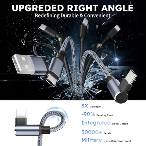 MPATIBY USB A/C to USB C Right Angle Cable, 90 Degree Type-C Braided Charging Cord 5FT, 3 in 2 USB C Charging Cable,Universal Phone Charger Cord with 3 Type-C Port for iPhone17/16 Android Phones Pad - Thumbnail 3