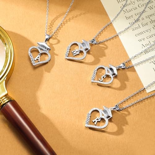 M MOOHAM 2026 Graduation Gift for Her, 14K White Gold Plated Graduation Cap Necklaces Initial D Graduation Necklaces Class of 2026 High School College Graduation Gifts - Thumbnail 6